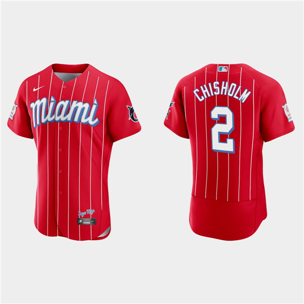 Men's Miami Marlins #2 Jazz Chisholm 2021 Red City Connect Flex Base Stitched Jersey